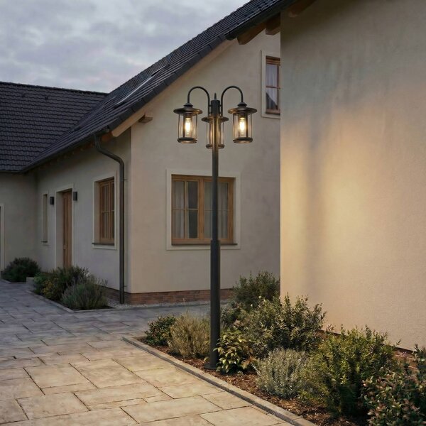 Lampada da esterno Lindby Zayn, nera, a 3 luci, altezza 220 cm, IP65 Zayn Lindby, dimmerabile, Nero, Alluminio, Antico