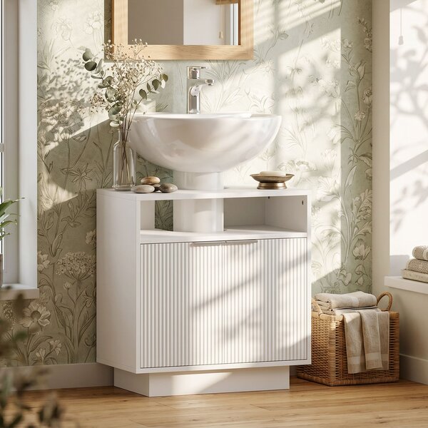 Mobile Sotto Lavabo Bagno 60x33x63 cm Ante Design Canettato in MDF Bianco