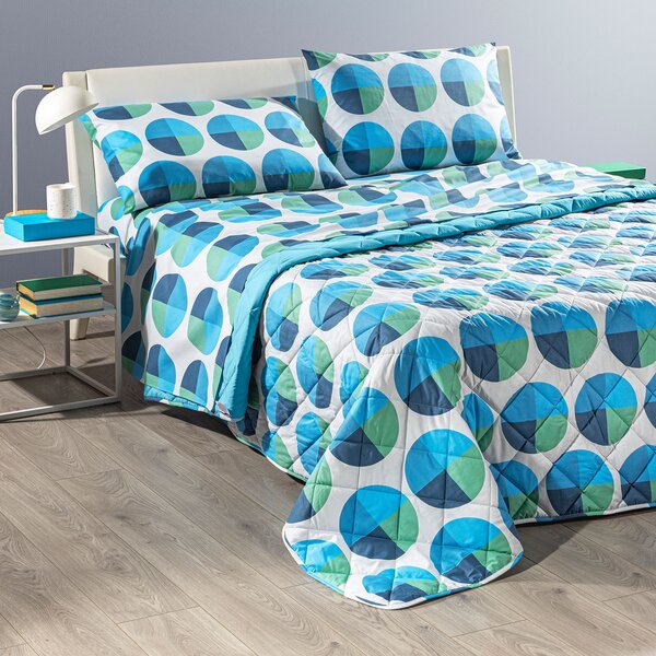 Copriletto Primaverile SINGOLO Bob BLU Cotone Caleffi