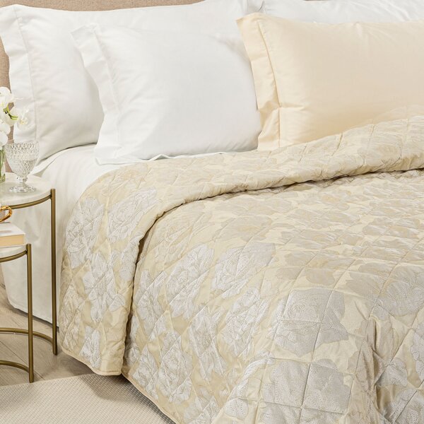 Copriletto Primaverile MATRIMONIALE Flory AVORIO Raso Jacquard Caleffi
