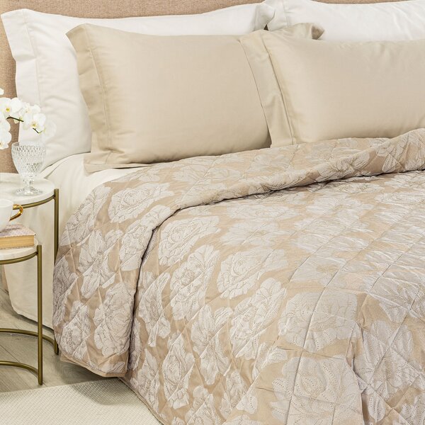 Copriletto Primaverile MATRIMONIALE Flory NATURALE Raso Jacquard Caleffi