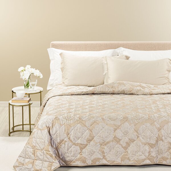Copriletto Primaverile MATRIMONIALE Flory NATURALE Raso Jacquard Caleffi