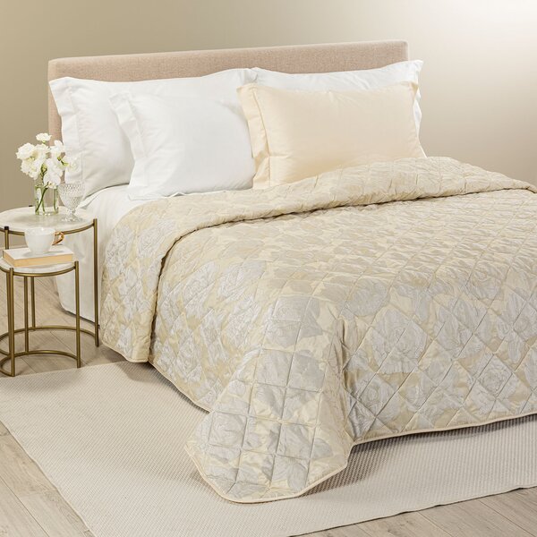 Copriletto Primaverile MATRIMONIALE Flory AVORIO Raso Jacquard Caleffi