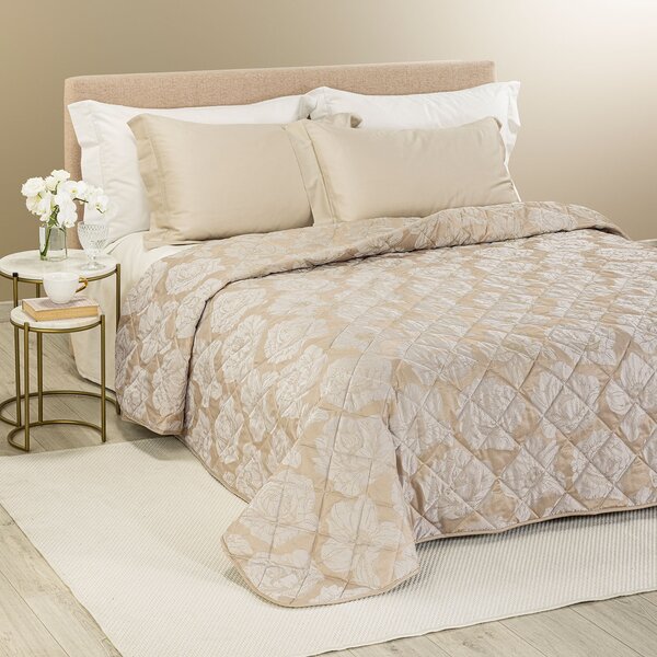 Copriletto Primaverile MATRIMONIALE Flory NATURALE Raso Jacquard Caleffi