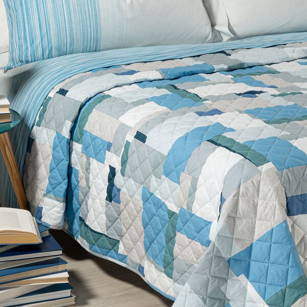 Copriletto Trapuntato In Cotone Atlantic Singolo Caleffi Geo Fantasy Blu Caleffi