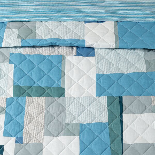 Copriletto Trapuntato In Cotone Atlantic Singolo Caleffi Geo Fantasy Blu Caleffi
