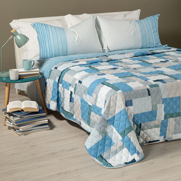 Copriletto Trapuntato In Cotone Atlantic Singolo Caleffi Geo Fantasy Blu Caleffi