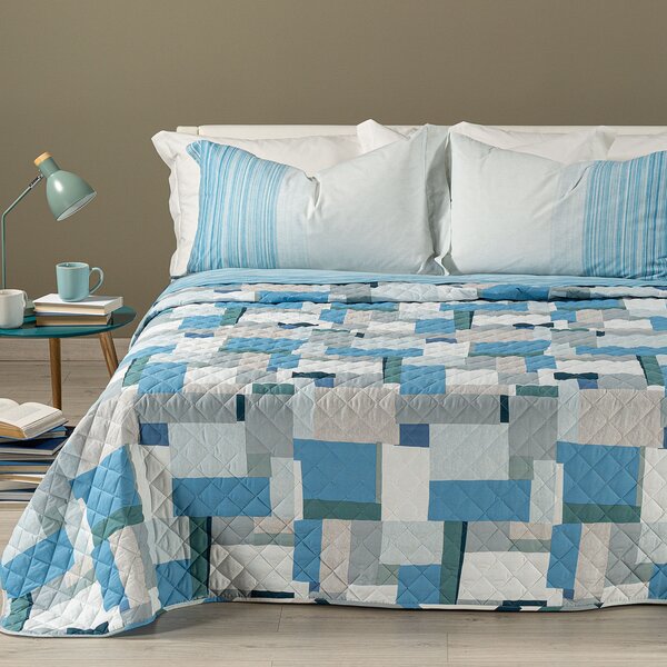 Copriletto Trapuntato In Cotone Atlantic Singolo Caleffi Geo Fantasy Blu Caleffi
