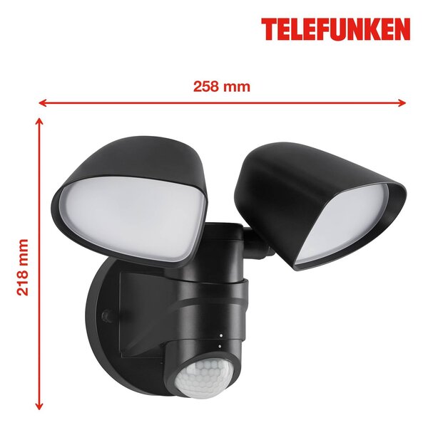 Telefunken Faretto da parete per esterni con sensore LED Bilbao a 2 luci nero, Nero, Plastica, Moderno