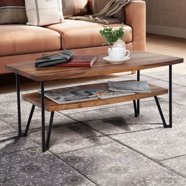 Tavolino 90x50x40 cm in legno massello di sheesham / metallo Tavolo da divano rettangolare | Wohnling