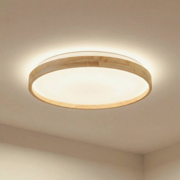 Plafoniera smart Mirren Lindby, dimmerabile, Legno chiaro, Soggiorno / Sala da pranzo, Plastica, Moderno