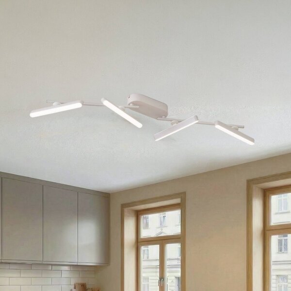 Lindby Faretto LED Eldrin, bianco, a 4 luci, barra luminosa Eldrin Lindby, dimmerabile, Bianco / Opale, Soggiorno / Sala da pranzo, Metallo, Moderno