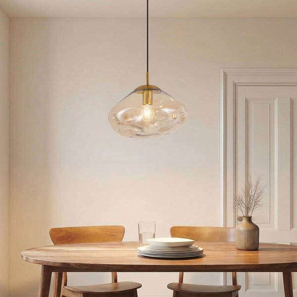 Lampada a sospensione in vetro Lelia Lindby, dimmerabile, Crema / Ambra, Soggiorno / Sala da pranzo, Vetro, Design, Lampada a sospensione