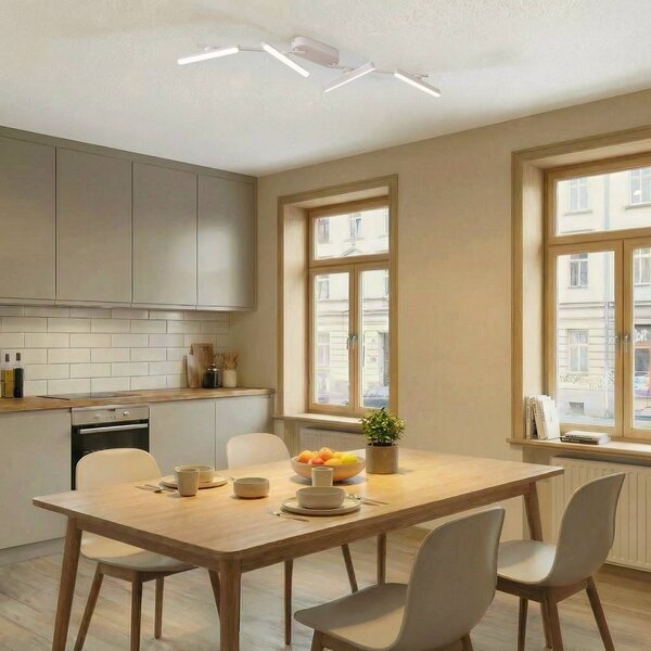 Lindby Faretto LED Eldrin, bianco, a 4 luci, barra luminosa Eldrin Lindby, dimmerabile, Bianco / Opale, Soggiorno / Sala da pranzo, Metallo, Moderno