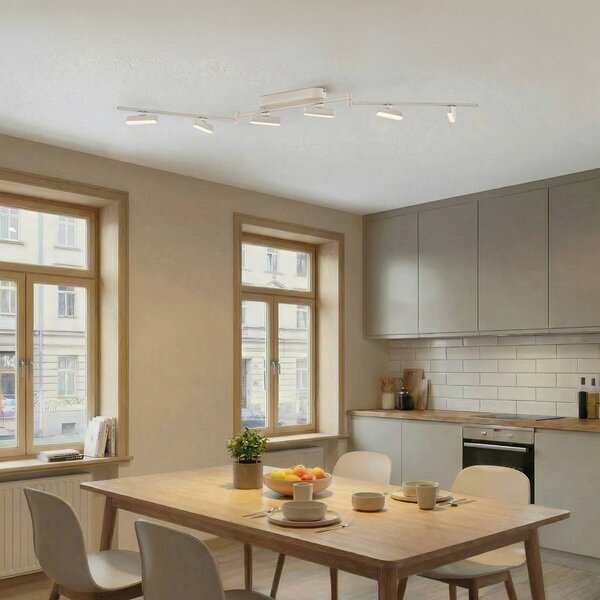 Lindby Faretto LED Eldrin, bianco, a 6 luci, barra luminosa Eldrin Lindby, dimmerabile, Bianco / Opale, Soggiorno / Sala da pranzo, Metallo, Moderno