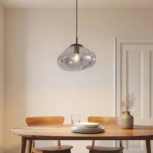 Lampada a sospensione in vetro Lelia Lindby, dimmerabile, Alluminio / Grigio / Zincato, Soggiorno / Sala da pranzo, Vetro, Design, Lampada a sospensione