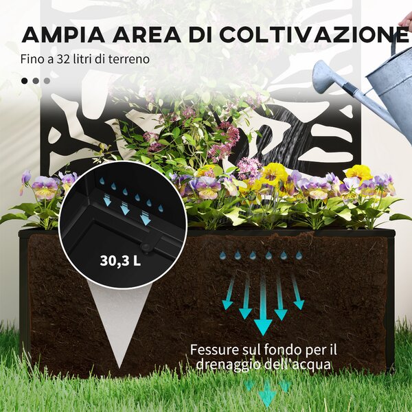 Outsunny Fioriera con Spalliera per Rampicanti in Acciaio, Montaggio a Parete o a Terra, 61x23x113 cm, Nero | Aosom Italy