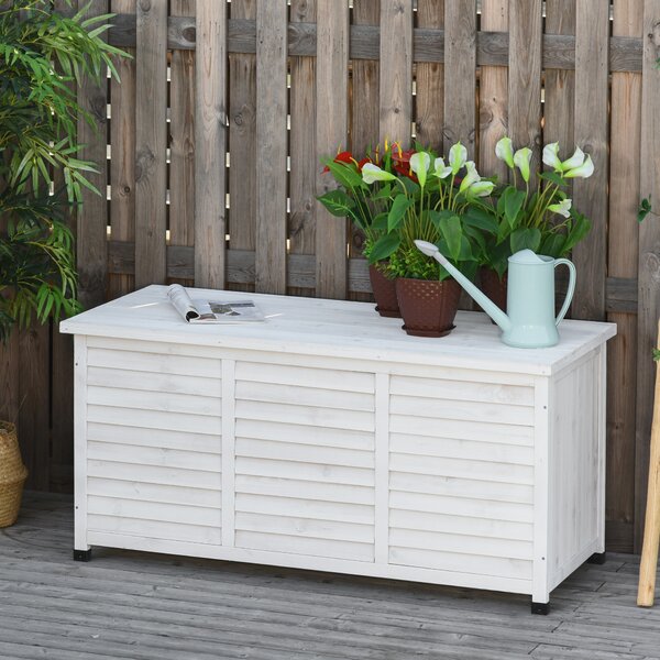 Outsunny Panca Contenitore in Legno di Abete, Cassapanca da Esterno con Piedini Antiscivolo 127x56x60cm Bianco|Aosom