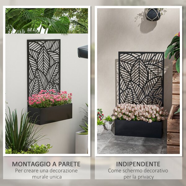 Outsunny Fioriera Rialzata con Spalliera Decorativa per Rampicanti da Terra e Parete in Metallo, 61x23x113 cm, Nero | Aosom Italy