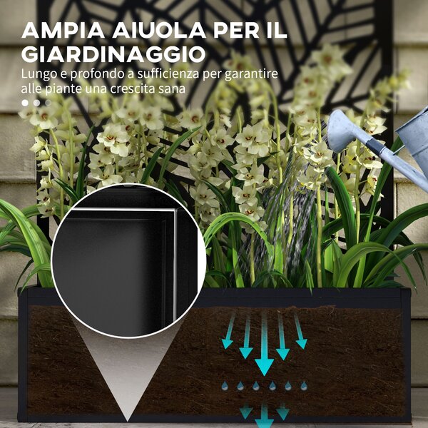 Outsunny Fioriera Rialzata con Spalliera Decorativa per Rampicanti da Terra e Parete in Metallo, 61x23x113 cm, Nero | Aosom Italy