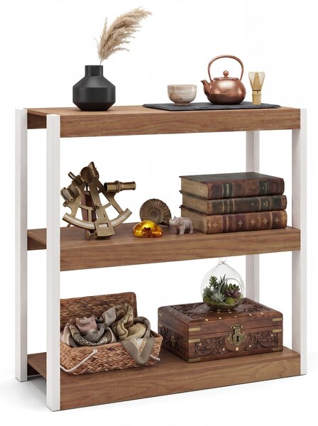 KOMFOTTEU, libreria a 3 ripiani, stile industriale vintage, con scaffali aperti e robusta struttura in metallo, libreria autoportante per soggiorno, camera da letto, studio, colore marrone rustico/naturale