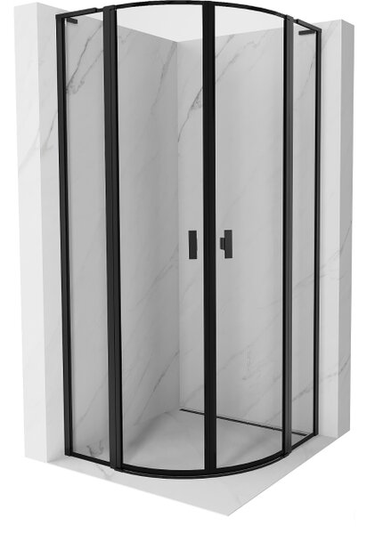 Mexen Mist L cabina doccia semicircolare ad anta battente 100 x 100 cm, cornice nera, nera - 8A32L-100-100-70-70