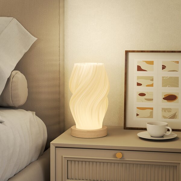 Lampada da Tavolo Ondulata a 3 Tonalità Ø12x20 cm con presa USB in ABS e Caucciù Bianco