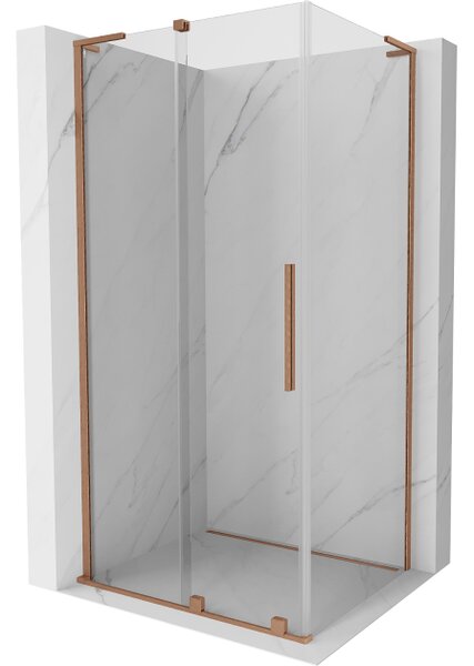 Mexen Velar L cabina doccia scorrevole 120 x 90 cm, trasparente, rame spazzolato - 871-120-090-03-65