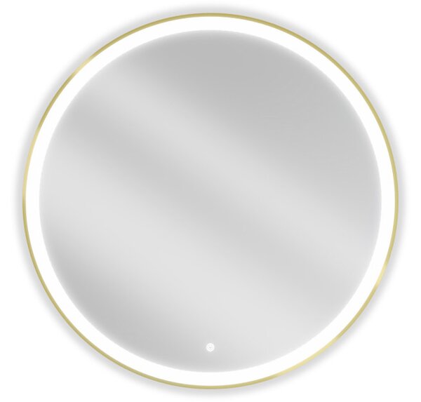 Mexen Esso specchio da bagno retroilluminato, rotondo 90 cm, LED 6000K, antiappannamento, cornice dorata - 9825-090-090-611-50