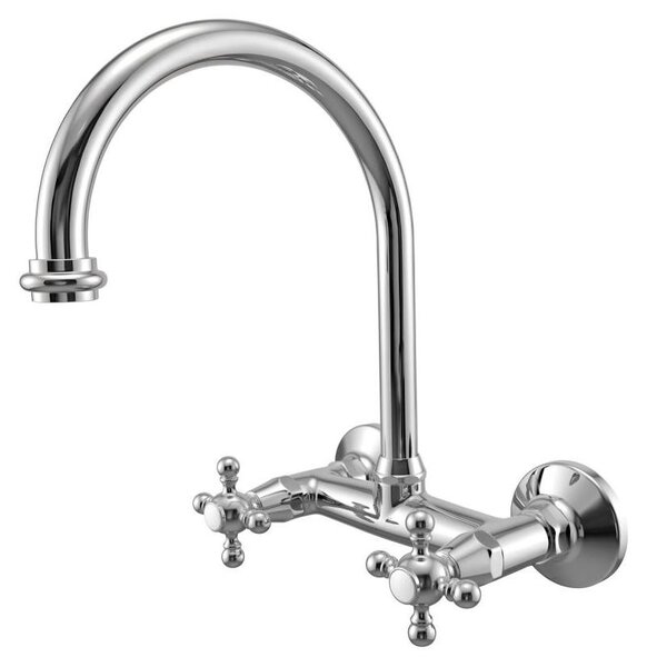 PB Rubinetto da cucina in stile retrò, montaggio a parete, bocca rotonda, cromato 1208972854