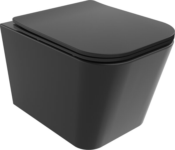 Mexen Teo wc bowl Rimless con sedile a chiusura rallentata slim, duroplast, nero opaco - 30850685