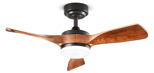 Ventilatore Metallo Nero Opaco Led 18W 3 Pale Legno Massiccio Noce Scuro Sirio