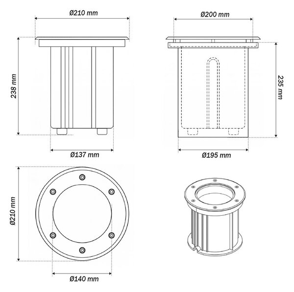 Faro interrato con base E27 - per lampade PAR30 e PAR38 - Doppio Pressacavo