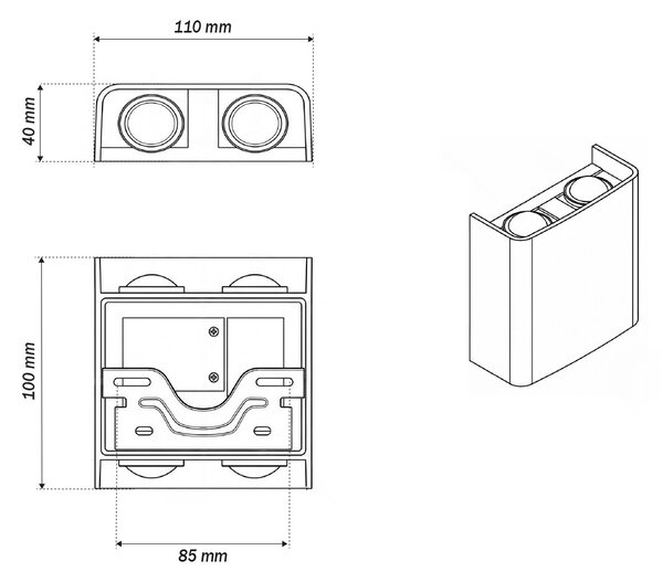 Applique da Parete Quadrata Bidirezionale 4W CCT IP54 Nera Colore Bianco Variabile CCT
