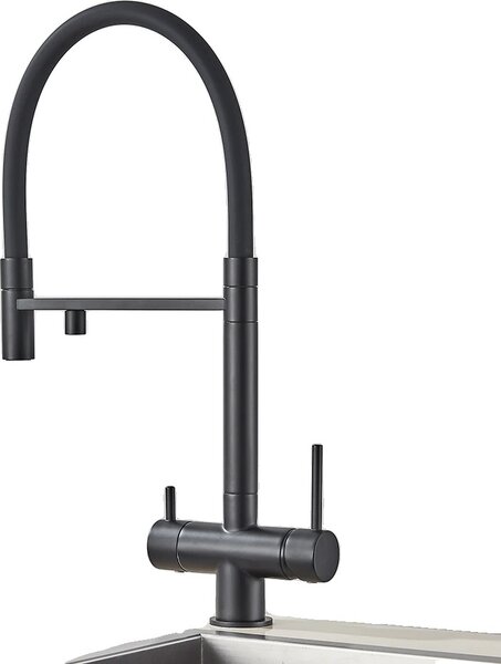 Rubinetto da cucina, acqua filtrata e miscelatore, con funzione spray estraibile, nero opaco