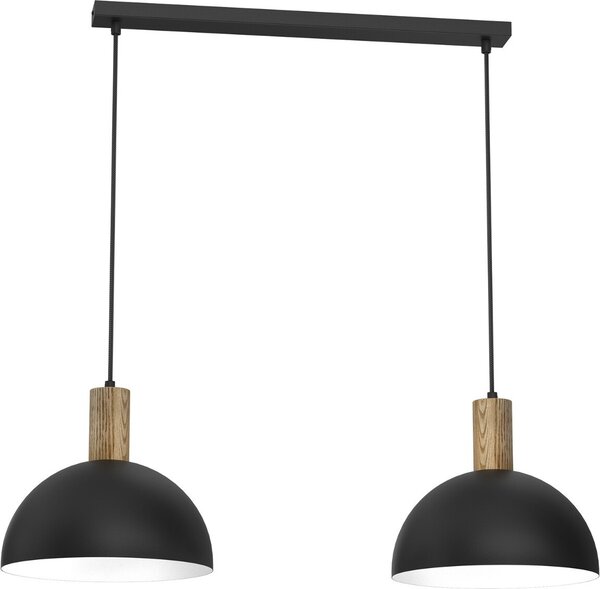 Lampada a sospensione Handa, nera, finitura opaca, combinazione di legno chiaro e bianco, 2 attacchi E27, 15W, metallo, dimensioni: 110x84x29 cm, grado di protezione IP20, marca Luminex