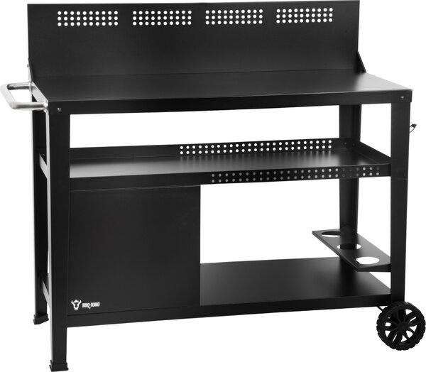 BBQ-Toro carrello per barbecue 125 x 57 x 104 cm, nero, tavolo per barbecue con frangivento, carrello per barbecue da esterno