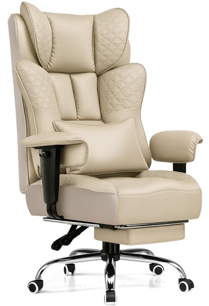 Sedia da gaming GTPLAYER, sedia da ufficio ergonomica con poggiapiedi, schienale e braccioli regolabili a 150°, sedia da computer/direzione, portata 180 kg, beige