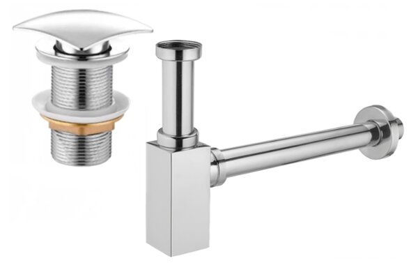 Mexen mezzerosso lavabo quadrato con tappo clic-clac, senza troppo pieno, cromo - 7991660-00