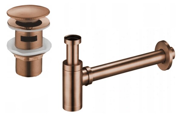Mexen semisifone lavabo rotondo con tappo click-clack, con troppopieno, oro rosa - 7992050-60