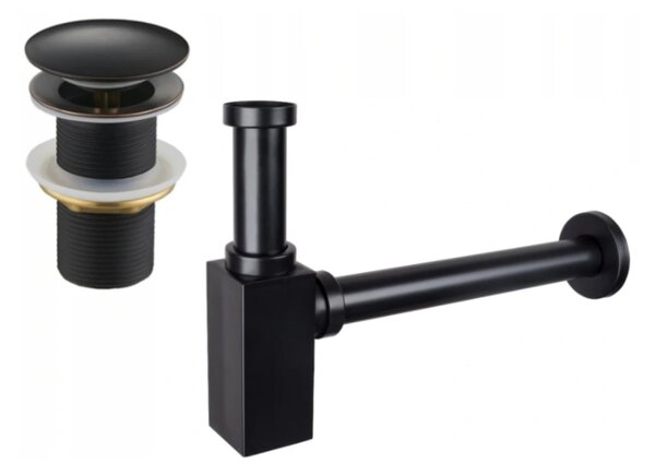 Mexen semisifone lavabo quadrato con tappo click-clack, senza troppopieno, nero antico- 7991060-79