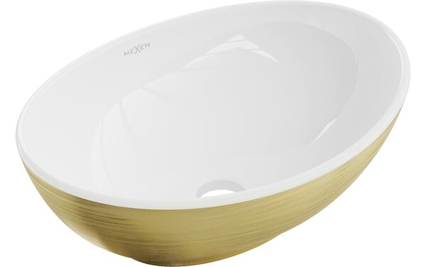 Mexen Elza lavabo da appoggio 40 x 33 cm, bianco/oro motivo linee - 21014017