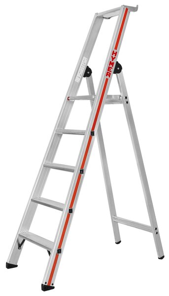 Scaletta Hymer con piattaforma, accesso su un solo lato, 5 gradini, altezza di abbassamento 1,78 m, altezza di sbraccio 3,16 m, peso 6,7 kg