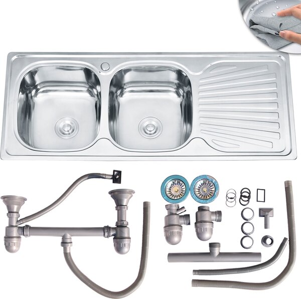 120CM acciaio inox doppio lavello inset sinistra Lavello da cucina in acciaio inox 2 ciotole