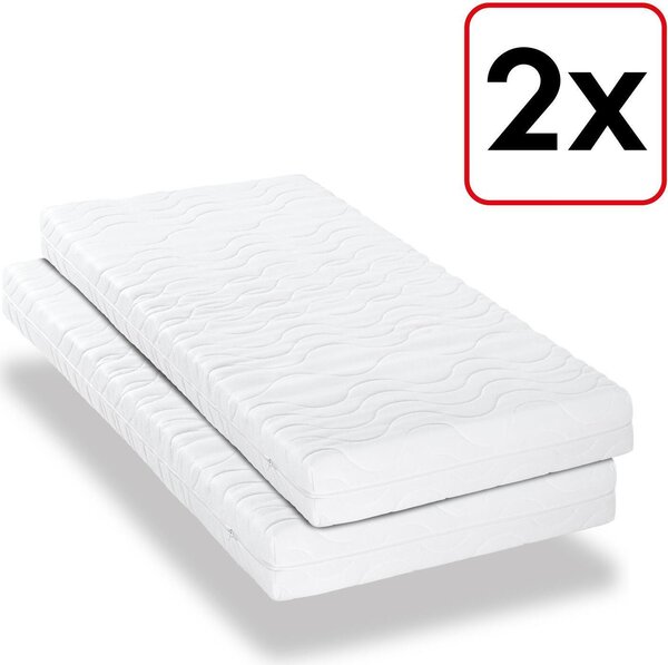 Materasso premium a 7 zone 80x200 cm CloudComfort in confezione doppia, altezza 15 cm, livello di rigidità H2/H3, set di gemelli