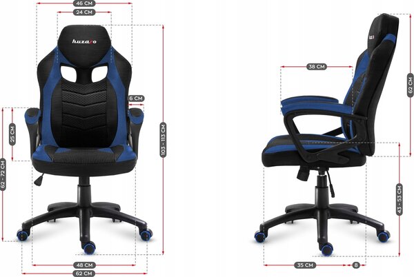 Sedia da gaming Huzaro FORCE 2.5 BLUE MESH con seduta in rete, nera e blu