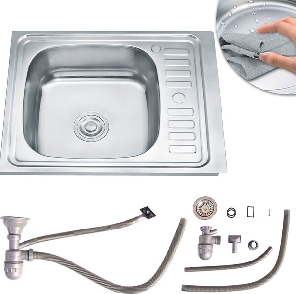 Lavello da incasso in acciaio inox 58CM, angolare + ripiano Lavello Lavello da cucina Lavello da incasso