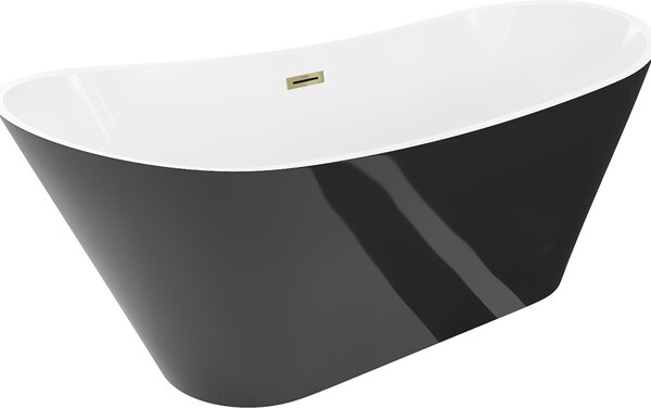 Mexen Dora vasca da bagno indipendente 170 x 75 cm, bianca/nera, troppopieno dorato - 52071707575-50