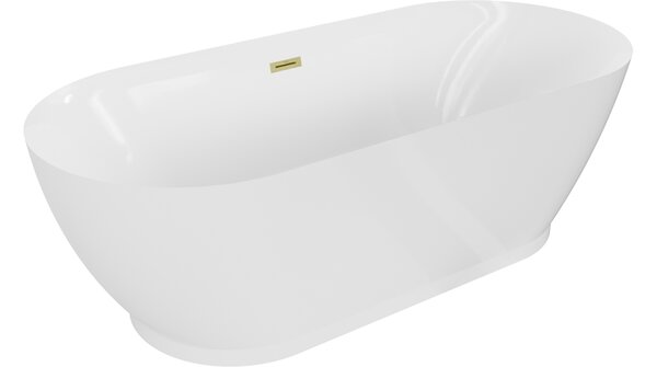 Mexen Roxy vasca da bagno autoportante 180 x 85 cm, bianca, troppo pieno oro spazzolato - 51201808500-55