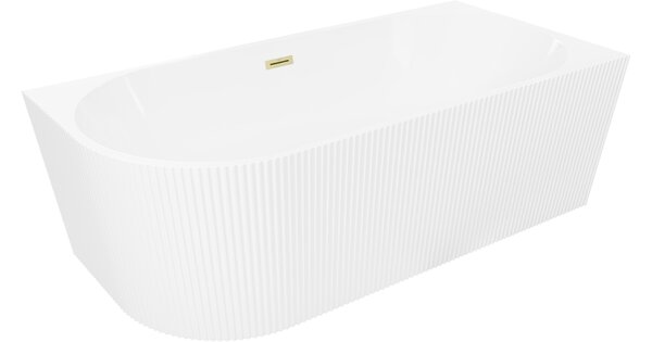 Mexen Silo vasca da bagno freestanding ad angolo destro scanalata 170 x 80 cm, bianca, troppopieno spazzolato oro
